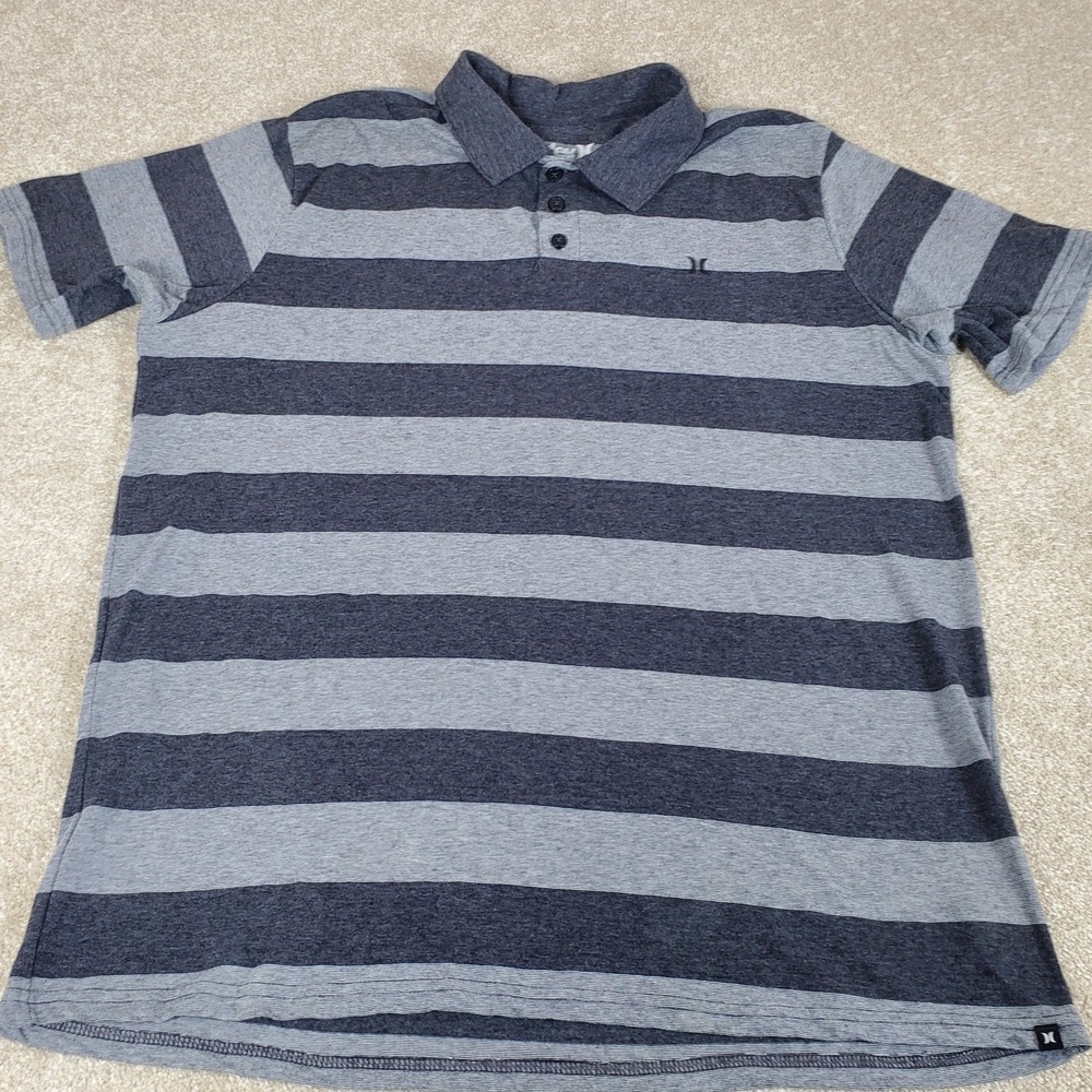 Hurley Men's Polo Shirt Size XL Two Tone Gray Stripe ‎ Short Sleeve Premium Fit